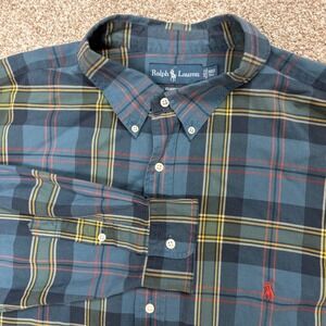 Polo Ralph Lauren Button Down Shirt Mens 3XLT Blue Plaid Classic Fit Long Sleeve
